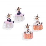 Wholesale glitter Acetate Pumpkin Drop Earrings Faux Fur Cowboy Hat Metal Star P