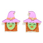 Wholesale glow Dark Acetate Witch Post Drop Earrings Rhinestone Details L