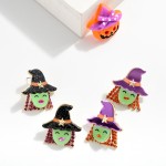 Wholesale glow Dark Acetate Witch Post Drop Earrings Rhinestone Details L