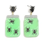 Wholesale halloween Acetate Jar Spider Webs Drop Earrings Rhinestone Spider Post