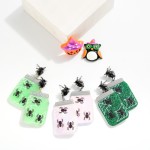 Wholesale halloween Acetate Jar Spider Webs Drop Earrings Rhinestone Spider Post