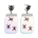 Halloween Acetate Jar With Spider Webs Drop Earrings Featuring Rhinestone Spider Post 

- Approximately 2" L