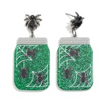 Halloween Acetate Jar With Spider Webs Drop Earrings Featuring Rhinestone Spider Post 

- Approximately 2" L