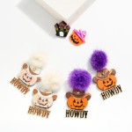 Wholesale acetate Cowboy Jack o Lantern HOWDY Drop Earrings Faux Fur Pom Posts L