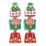 Wholesale linked Glitter Acetate Christmas Present Post Drop Earrings L
