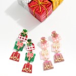 Wholesale linked Glitter Acetate Christmas Present Post Drop Earrings L