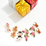 Wholesale enamel Metal Reindeer Oversized Stud Earrings Rhinestone Details L