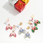 Wholesale glitter Acetate Fancy Snowman Post Drop Earrings Metal Snowflake Post