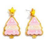 Wholesale acetate Gingerbread Icing Christmas Tree Post Drop Earrings L