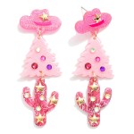 Wholesale linked Glitter Acetate Cowgirl Hat Christmas Tree Cactus Post Drop Ear