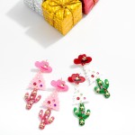 Wholesale linked Glitter Acetate Cowgirl Hat Christmas Tree Cactus Post Drop Ear