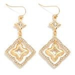Wholesale bordered Rhinestone Clover Metal Hoop Drop Earrings L