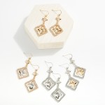 Wholesale bordered Rhinestone Clover Metal Hoop Drop Earrings L