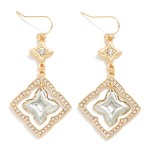 Wholesale bordered Rhinestone Clover Metal Hoop Drop Earrings L