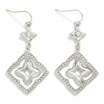 Wholesale bordered Rhinestone Clover Metal Hoop Drop Earrings L