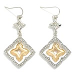Wholesale bordered Rhinestone Clover Metal Hoop Drop Earrings L
