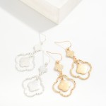 Wholesale linked Textured Metal Clovers Drop Earrings L