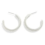 Wholesale center Pearl Studded Metal Hoop Earrings D