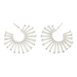 Wholesale metal Plated Brass Sun Ray Hoop Earrings Rhinestone Stud End Caps Plat