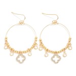 Wholesale metal Beaded Hoop Drop Earrings Glass Crystal Charms Rhinestone Clover