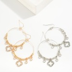 Wholesale metal Beaded Hoop Drop Earrings Glass Crystal Charms Rhinestone Clover