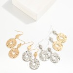 Wholesale linked Textured Metal Circle Drop Earrings L