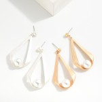 Wholesale textured Metal Teardrop Post Drop Earrings Pearl Detail L