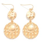 Wholesale textured Linked Metal Circle Drop Earrings Quilted Detail L