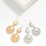 Wholesale textured Linked Metal Circle Drop Earrings Quilted Detail L