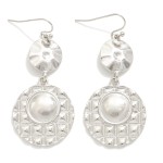 Wholesale textured Linked Metal Circle Drop Earrings Quilted Detail L