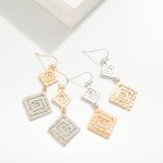 Wholesale linked Hammered Metal Spiral Squares Drop Earrings L