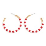 Wholesale beaded Game Day Hoop Earrings Matte Gold Beads D