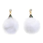 Wholesale rhinestone Studded Christmas Tree Drop Earrings Linked Faux Fur Pom L