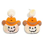 Wholesale glitter Acetate Cowboy Jack o Lantern Drop Earrings L
