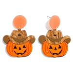 Glitter Acetate Cowboy Jack-o'-Lantern Drop Earrings

- Approximately 2" L