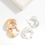 Wholesale chunky Textured Metal Ridged Hoop Earrings D
