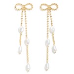 Wholesale ball Chain Bow Post Drop Earrings Linked Pearl Details L
