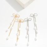 Wholesale ball Chain Bow Post Drop Earrings Linked Pearl Details L