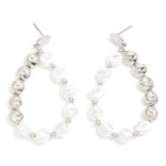 Wholesale beaded Teardrop Post Drop Earrings Pearl Metal Tones L