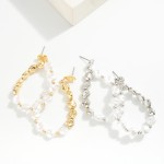 Wholesale beaded Teardrop Post Drop Earrings Pearl Metal Tones L