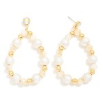 Wholesale beaded Teardrop Drop Earrings Textured Beads Rhinestone Post L