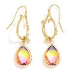 Wholesale linked Teardrop Drop Earrings Metal Leaf Details Glass Crystal L