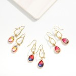 Wholesale linked Teardrop Drop Earrings Metal Leaf Details Glass Crystal L