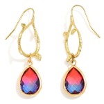 Wholesale linked Teardrop Drop Earrings Metal Leaf Details Glass Crystal L