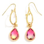 Wholesale linked Teardrop Drop Earrings Metal Leaf Details Glass Crystal L
