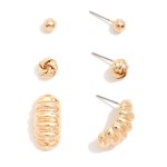 Wholesale set Three Metal Earrings Knotted Ridged Details L