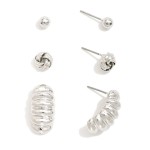 Wholesale set Three Metal Earrings Knotted Ridged Details L