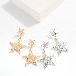 Wholesale linked Textured Metal Stars Post Drop Earrings L