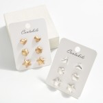 Wholesale set Three Metal Stud Earrings Heart Flower Star L