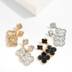 Wholesale linked Glitter Clovers Post Drop Earrings Metal Border L